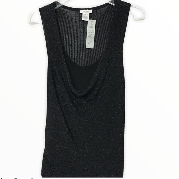 90s Cache Cow Neck Tank Black Layered Ribbed Knit Shimmer Size M - Picture 11 of 16